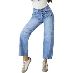 EIMMOL Straight Leg Jeans for Women Fall Fashion Cropped Mid-Rise Boyfriend Micro Stretchy Denim Ankle Pants(Blue)