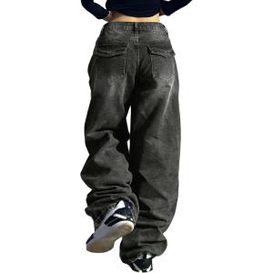 EMMIOL Baggy Jeans for Women, Wide Leg Jeans Plus Size Boyfriends Denim Pants, Y2K Vintage Style(A-black)