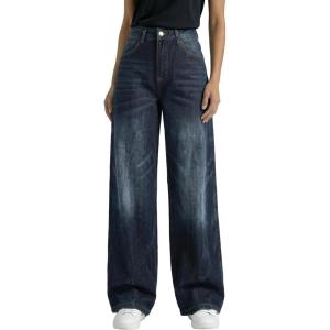 EMMIOL Baggy Jeans for Women, Wide Leg Jeans Plus Size Boyfriends Denim Pants, Y2K Vintage Style(B-deep Blue)