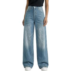 EMMIOL Baggy Jeans for Women, Wide Leg Jeans Plus Size Boyfriends Denim Pants, Y2K Vintage Style(B-light Blue)