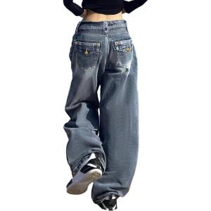 EMMIOL Baggy Jeans for Women, Wide Leg Jeans Plus Size Boyfriends Denim Pants, Y2K Vintage Style(C-blue)