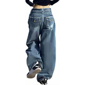 EMMIOL Baggy Jeans for Women, Wide Leg Jeans Plus Size Boyfriends Denim Pants, Y2K Vintage Style(C-dark Blue)