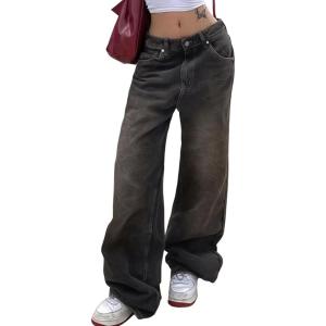 EMMIOL Baggy Jeans for Women, Wide Leg Jeans Plus Size Boyfriends Denim Pants, Y2K Vintage Style(F-black)
