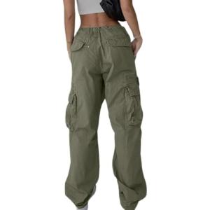EMMIOL Cargo Pants for Women High Waisted with Pockets Y2K Streetwear Casual Tactical Travel Pants(1-green)