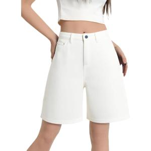 EMMIOL Denim Shorts Embroidered Jorts Baggy Wide Leg Summer Casual Jean Shorts Y2K Hip-Hop 2025 Fashion Streetwear(White-1)