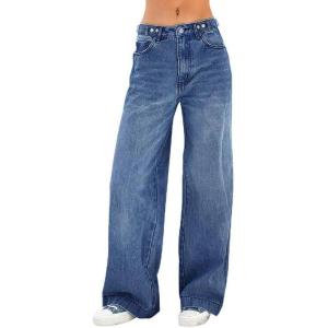 EMMIOL Women’s Wide Leg Jeans Baggy Jeans Mid Waist Stretch Boyfriend Denim Pants Vintage Trousers with Pocket(Mid Blue-015)