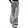 EMMIOL Jeans for Women Wide Leg Baggy Jeans Y2K Casual Loose Boyfriends Trousers Vintage Streetwear(6-retro Blue)