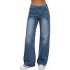 Emmiol Women Wide Leg Jeans Tummy Control Waisted Straight Stretchy Denim Pants with Pockets(Mid Blue)