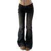 Women Bell Bottom Jeans Stretchy Flare Mid Rise Embroidery Vintage Denim Pants 90s Outfits Y2k Clothes(Black Solid)