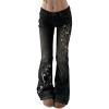 Women Bell Bottom Jeans Stretchy Flare Mid Rise Embroidery Vintage Denim Pants 90s Outfits Y2k Clothes(Black With Embroidery)