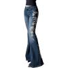 Women Bell Bottom Jeans Stretchy Flare Mid Rise Embroidery Vintage Denim Pants 90s Outfits Y2k Clothes(Blue)