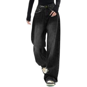 EMMIOL Jeans for Women Wide Leg Baggy Jeans Y2K Casual Loose Boyfriends Trousers Vintage Streetwear(3-black)
