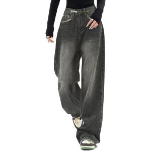 EMMIOL Jeans for Women Wide Leg Baggy Jeans Y2K Casual Loose Boyfriends Trousers Vintage Streetwear(Dark Grey)