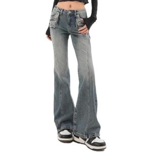 EMMIOL Mid-Low Rise Flare Jeans for Women, Y2K Baggy Boot Cut Flared Bootcut Wide Leg Womens Denim Pants Stretch(007-blue-grey2)
