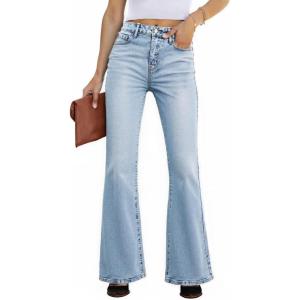 EMMIOL Stretchy Flare Jeans for Women High Waisted, Y2K Distressed Flared Denim Pants Bootcut, High Rise Elastic Waist Trendy Vintage 90s Grunge Streetwear Bell Bottoms