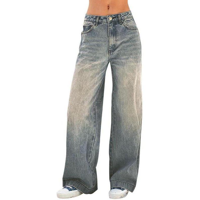 imageEMMIOL Womens 2025 Wide Leg Jeans Distress Mid Waist Denim Pants Vintage Y2K TrousersRetro Blue