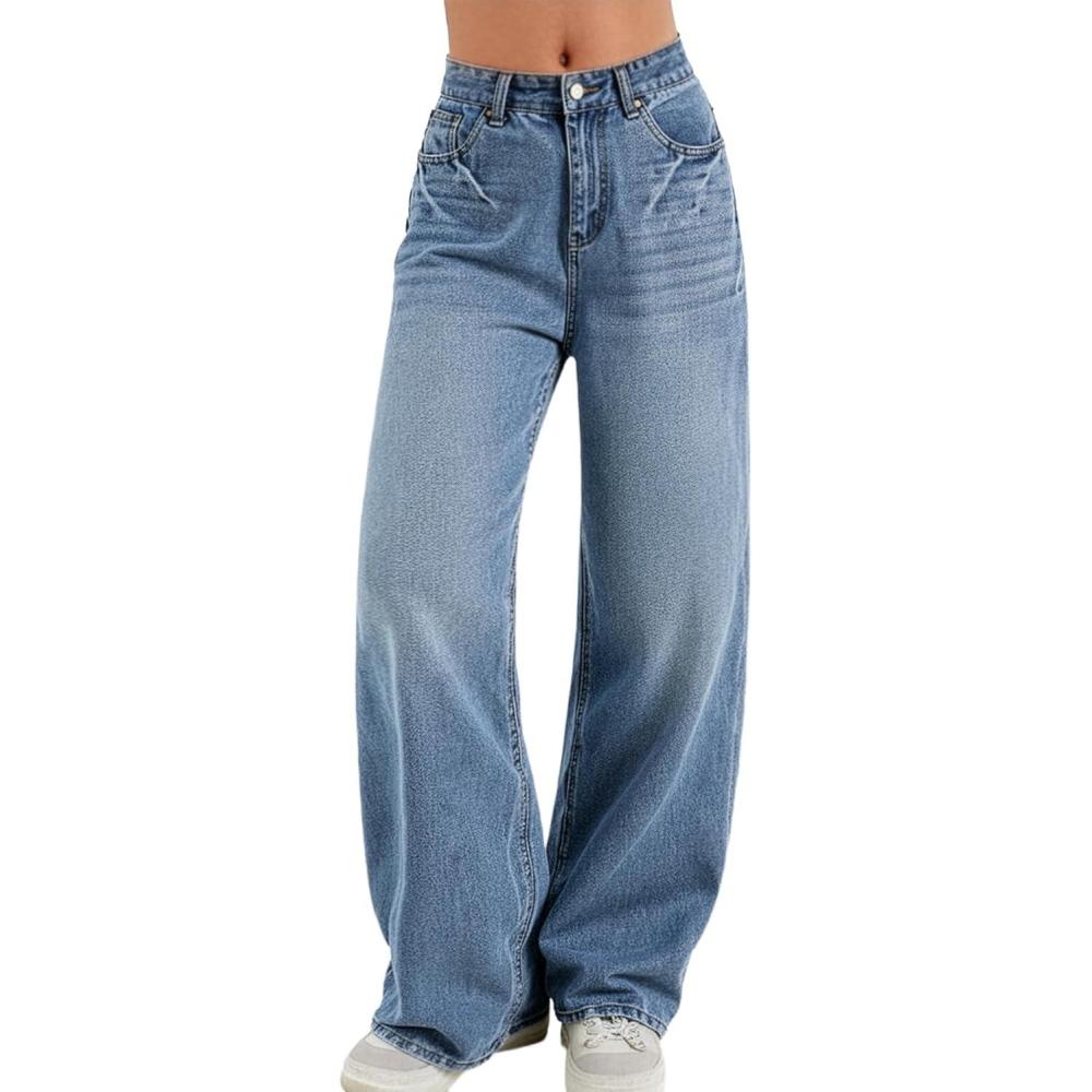 imageWomen Baggy Jeans High Waisted Loose Fit Vintage Oversized Wide Leg Long Denim Pants TrousersLong Blue