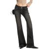 EMMIOL Mid-High Rise Flare Jeans Women, Stretchy Bootcut Boyfriend Y2K Baggy Flared Boot Cut Bell Bottom Pants Loose Fit(Black+low Rise)