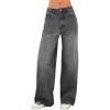 EMMIOL Women’s 2025 Wide Leg Jeans Distress Mid Waist Denim Pants Vintage Y2K Trousers(Dark Grey)