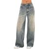 EMMIOL Women’s 2025 Wide Leg Jeans Distress Mid Waist Denim Pants Vintage Y2K Trousers(Retro Blue)