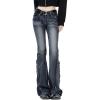 Women Bell Bottom Jeans Lace Up Bow Stretch Flare Denim Pants Cute Y2k Vintage Jeans(Dusty Blue)