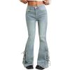 Women Bell Bottom Jeans Lace Up Bow Stretch Flare Denim Pants Cute Y2k Vintage Jeans(Retro Blue)