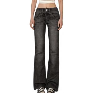 EMMIOL Mid-High Rise Flare Jeans Women, Stretchy Bootcut Boyfriend Y2K Baggy Flared Boot Cut Bell Bottom Pants Loose Fit(Black)