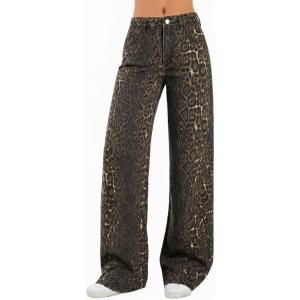 EMMIOL Women’s 2025 Wide Leg Jeans Distress Mid Waist Denim Pants Vintage Y2K Trousers(Leopard Print-style2)