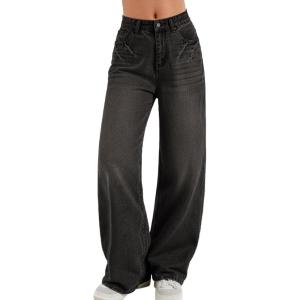 Women Baggy Jeans High Waisted Loose Fit Vintage Oversized Wide Leg Long Denim Pants Trousers(Bb001-black)