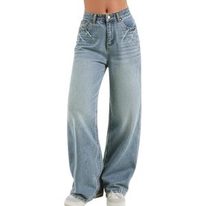 Women Baggy Jeans High Waisted Loose Fit Vintage Oversized Wide Leg Long Denim Pants Trousers(Bb001-light Blue)