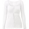 Y2K Mesh Top Women Long Sleeve Shirts Scoop Neck Ruffle Hem Babydoll Blouse(White)
