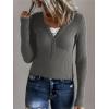 EMMIOL Long Sleeve Henley Shirts for Womens – V Neck Button Ribbed Knit Tops Slim Fit Casual Trendy Lace Tunics Blouse(2-dark Grey)