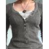 EMMIOL Long Sleeve Henley Shirts for Womens – V Neck Button Ribbed Knit Tops Slim Fit Casual Trendy Lace Tunics Blouse(2-dark Grey)