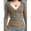 EMMIOL Long Sleeve Henley Shirts for Womens – V Neck Button Ribbed Knit Tops Slim Fit Casual Trendy Lace Tunics Blouse(2-khaki)