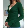 EMMIOL Long Sleeve Henley Shirts for Womens – V Neck Button Ribbed Knit Tops Slim Fit Casual Trendy Lace Tunics Blouse(2-lake Blue)