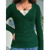 EMMIOL Long Sleeve Henley Shirts for Womens – V Neck Button Ribbed Knit Tops Slim Fit Casual Trendy Lace Tunics Blouse(2-lake Blue)
