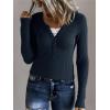 EMMIOL Long Sleeve Henley Shirts for Womens – V Neck Button Ribbed Knit Tops Slim Fit Casual Trendy Lace Tunics Blouse(2-navy Blue)