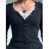 EMMIOL Long Sleeve Henley Shirts for Womens – V Neck Button Ribbed Knit Tops Slim Fit Casual Trendy Lace Tunics Blouse(2-navy Blue)