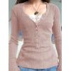 EMMIOL Long Sleeve Henley Shirts for Womens – V Neck Button Ribbed Knit Tops Slim Fit Casual Trendy Lace Tunics Blouse(2-pink)