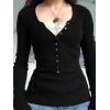 EMMIOL Long Sleeve Henley Shirts for Womens – V Neck Button Ribbed Knit Tops Slim Fit Casual Trendy Lace Tunics Blouse(3-black(thick）)