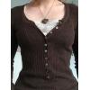 EMMIOL Long Sleeve Henley Shirts for Womens – V Neck Button Ribbed Knit Tops Slim Fit Casual Trendy Lace Tunics Blouse(3-brown(thick）)