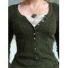 EMMIOL Long Sleeve Henley Shirts for Womens – V Neck Button Ribbed Knit Tops Slim Fit Casual Trendy Lace Tunics Blouse(3-dark Green(thick）)
