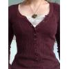 EMMIOL Long Sleeve Henley Shirts for Womens – V Neck Button Ribbed Knit Tops Slim Fit Casual Trendy Lace Tunics Blouse(3-wine Red(thick）)