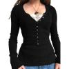 EMMIOL Long Sleeve Henley Shirts for Womens – V Neck Button Ribbed Knit Tops Slim Fit Casual Trendy Lace Tunics Blouse(3-black(thick）)