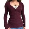 EMMIOL Long Sleeve Henley Shirts for Womens – V Neck Button Ribbed Knit Tops Slim Fit Casual Trendy Lace Tunics Blouse(3-wine Red(thick）)