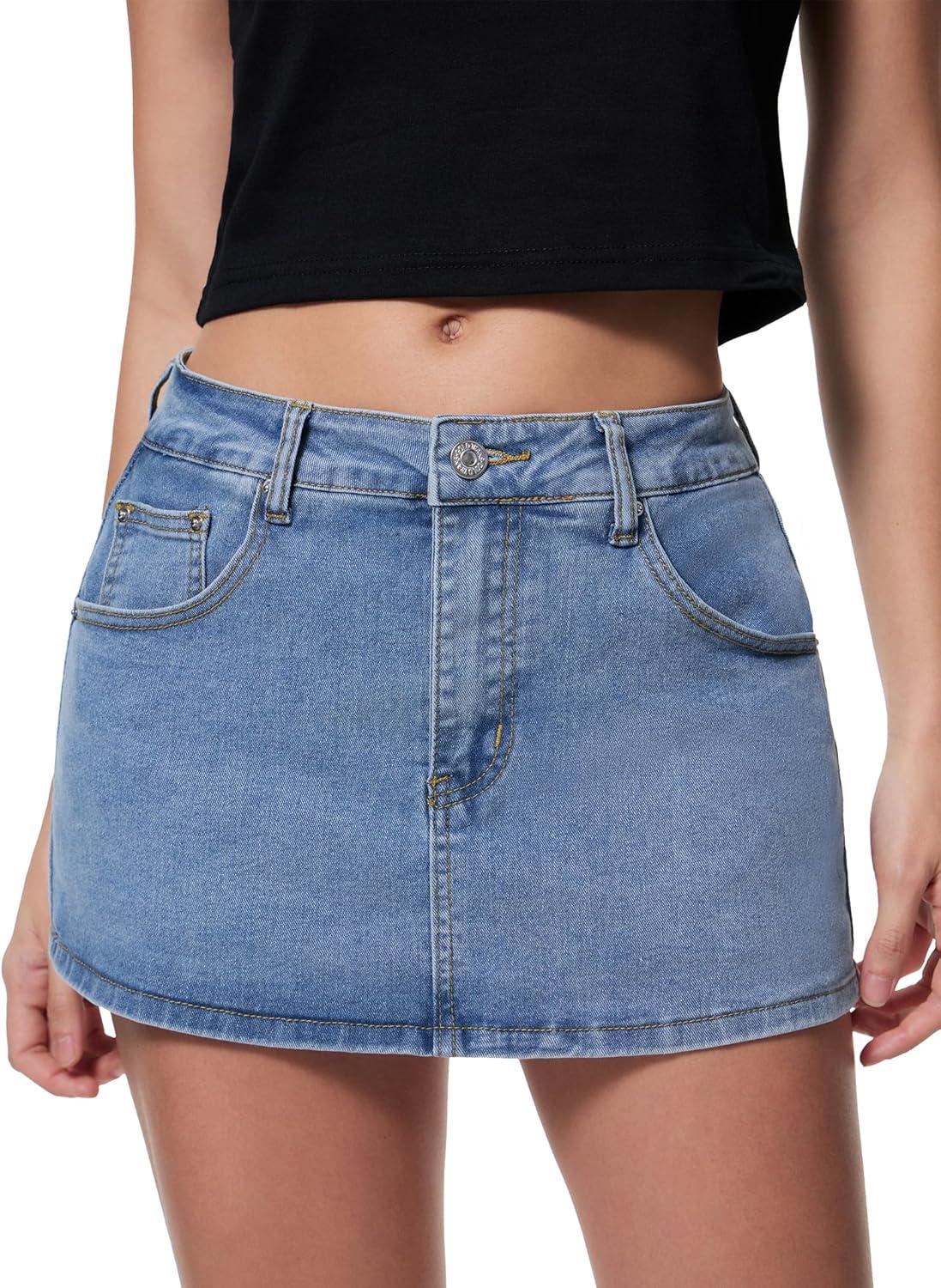 image:imageEMMIOL Women Denim Skort Skirt Stretchy Mid Waist Y2K Sexy Mini Skirts Dressy Casual Jean SkortsBlue
