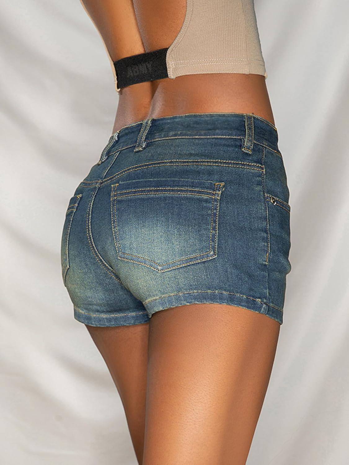 image:imageEMMIOL Women Sexy Jean Shorts Low Waisted Stretchy Y2K Denim Shorts Summer Trendy JortsVintage Blue041