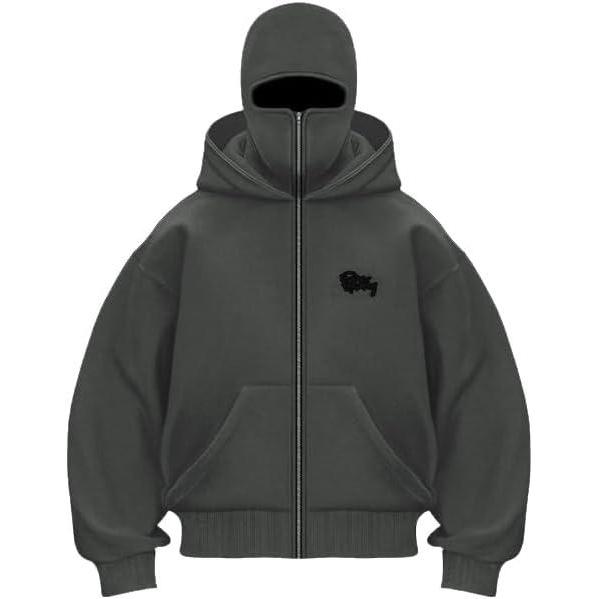 image:imageEMMIOL Balaclava Full Zip Hoodie With BuiltIn Wind Proof Mask Long Sleeve Pullover Sweatshirt With PocketAdark Grey