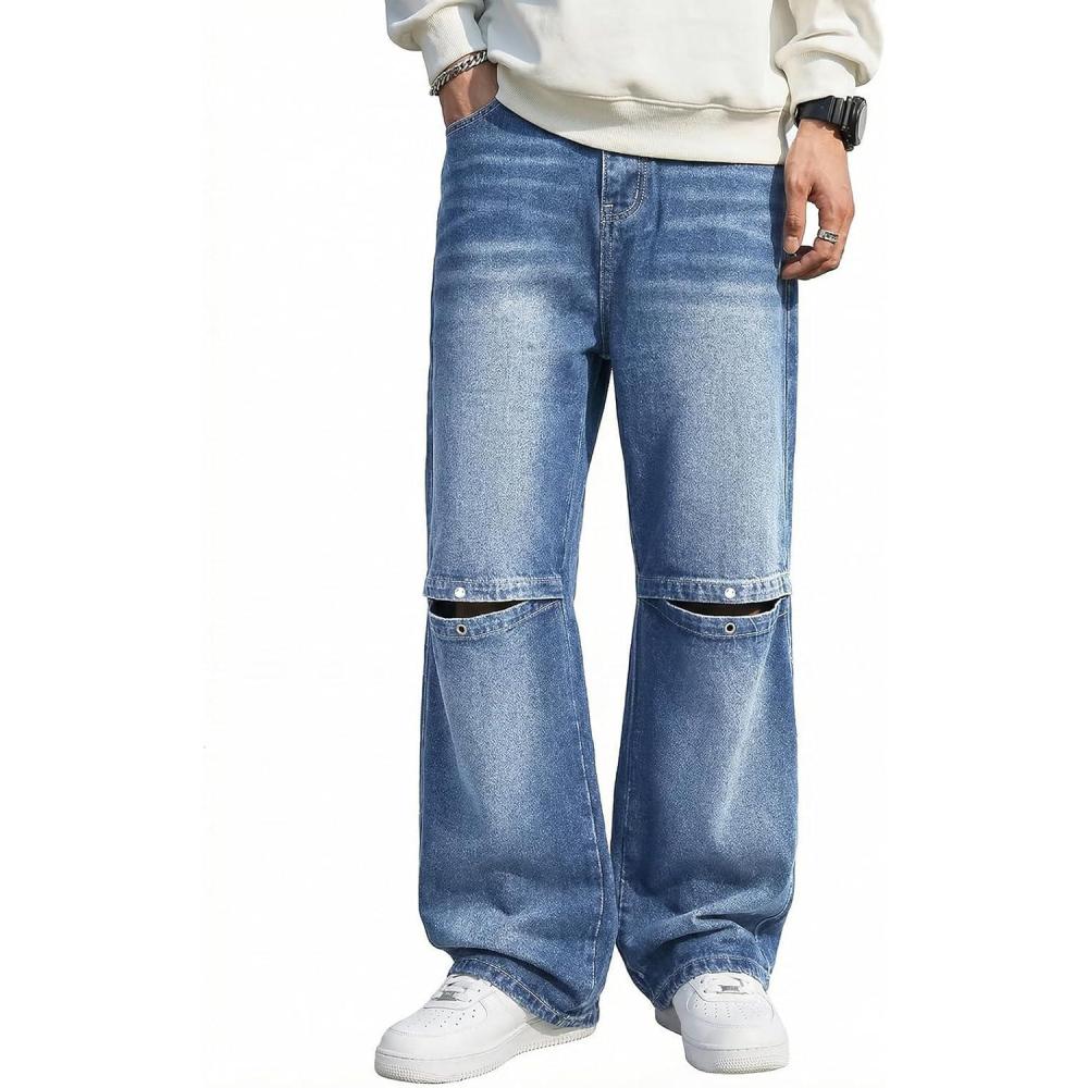image:imageEMMIOL Mens Baggy Jeans Y2K Straight Leg Denim Pants Loose Fit Skater Ripped Vintage Relaxed Long StreetwearBlue