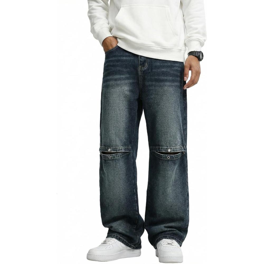image:imageEMMIOL Mens Baggy Jeans Y2K Straight Leg Denim Pants Loose Fit Skater Ripped Vintage Relaxed Long StreetwearDark Blue